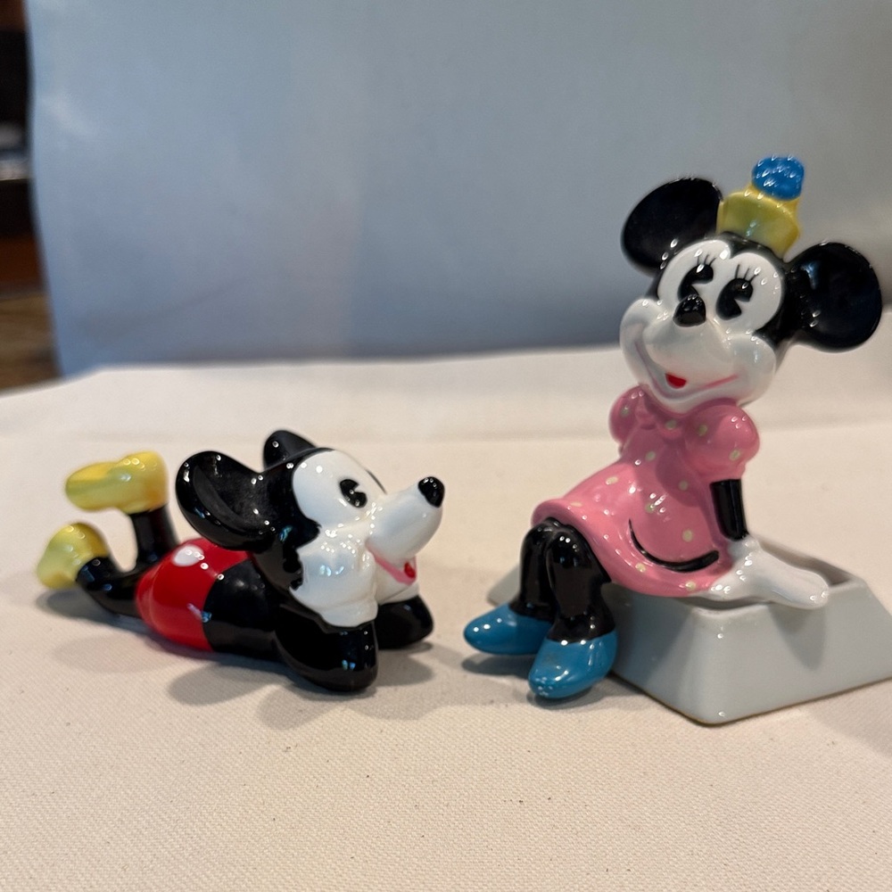 Walt Disney Mickey and Minnie Ceramic Figurines - Black, Pink, Blue